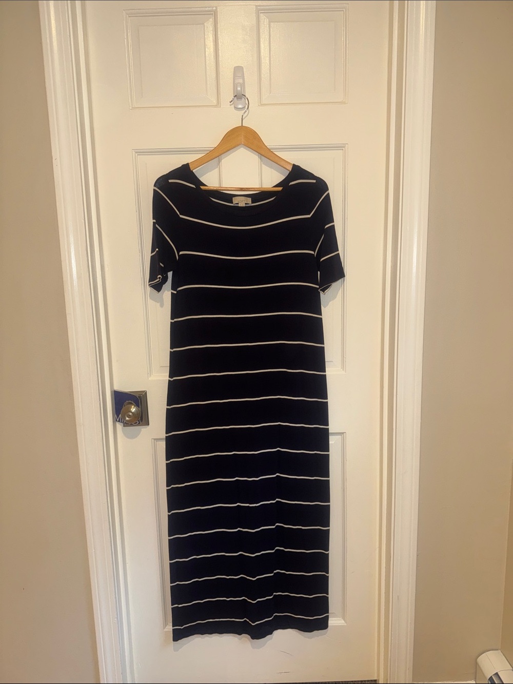 LOFT Navy and White Striped Midi Dress size S